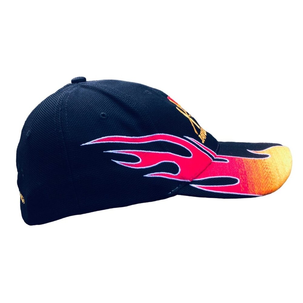 Norm's X-treme Prineville Oregon NU-FIT Black 6 Panel Cap with Flame Graphic Bik - Picture 3 of 7